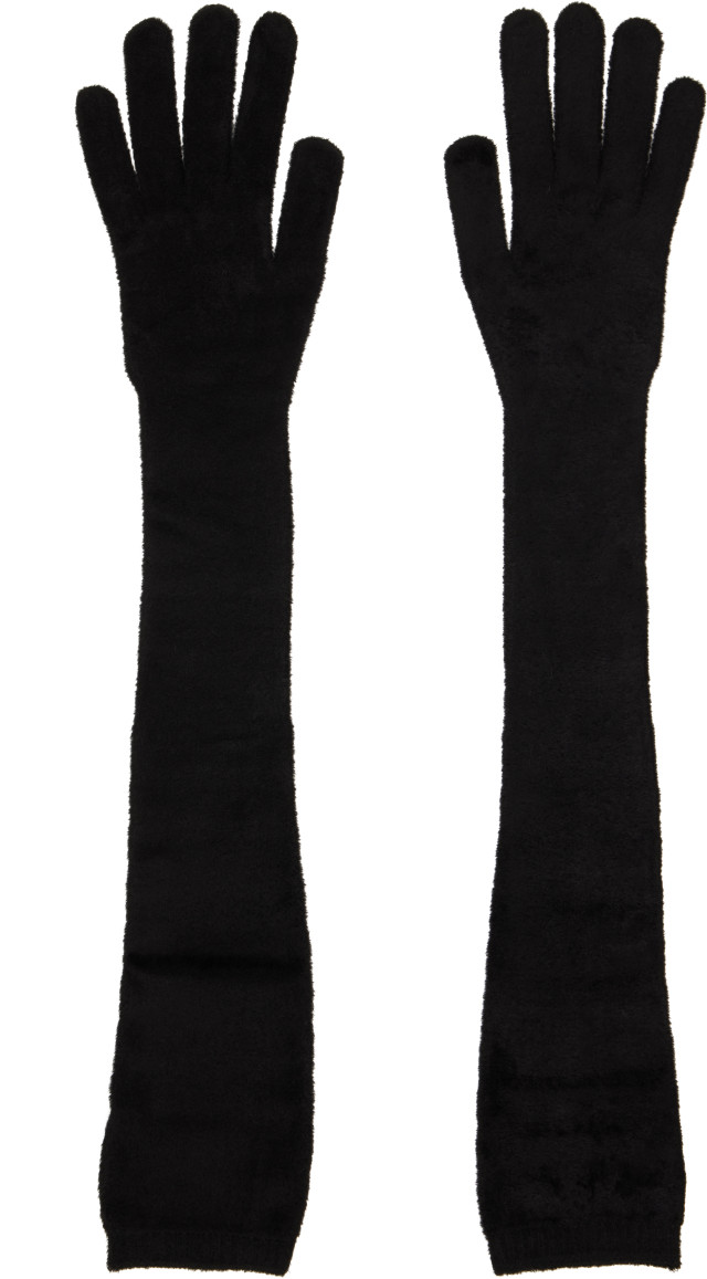 ALAÏA: ブラック テーラード ベルベット ロンググローブ | SSENSE 日本