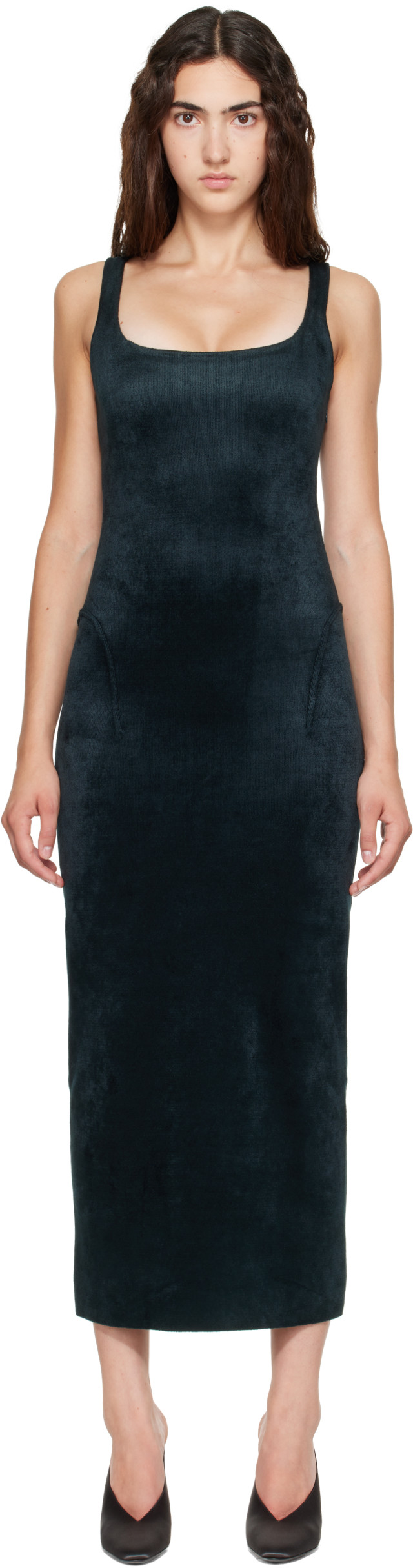 ALAÏA: Green Tailored Velvet Maxi Dress | SSENSE