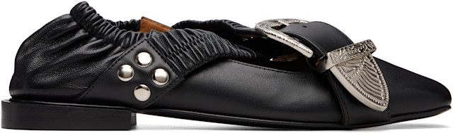 【人気】TOGA PULLA CROSS STRAP BALLET Toga Pulla: Black Cross Strap Ballerina Flats | SSENSE