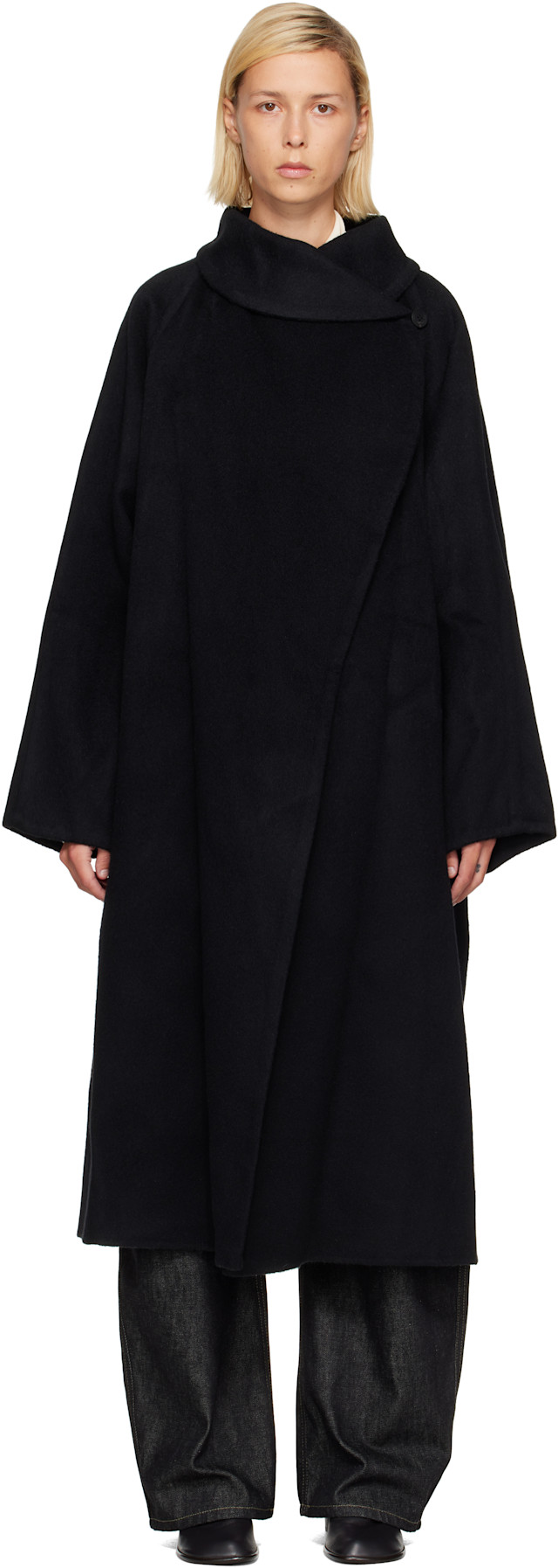 LE17SEPTEMBRE: Black Stand Neck Handmade Long Coat | SSENSE