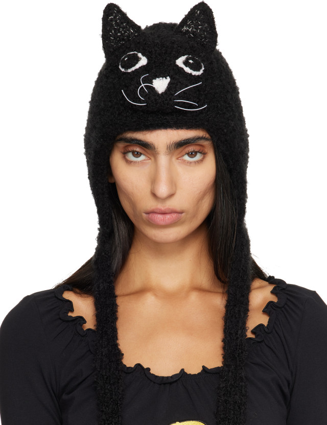 chopova lowenaニット帽 Chopova Lowena: Black Kitty Knitted Bonnet | SSENSE