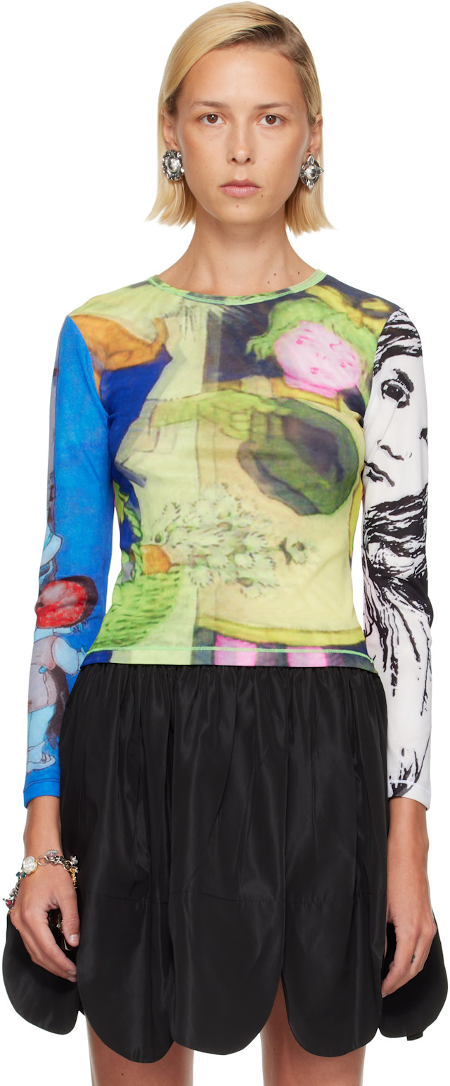 Chopova Lowena: Multicolor 'Who's There?' Fitted Mesh T-shirt | SSENSE