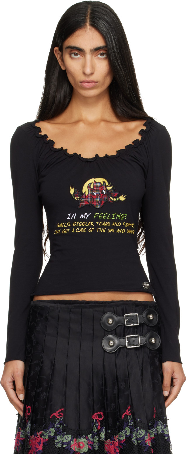 Chopova Lowena: Black 'FEELINGS' Happy Long Sleeve T-shirt | SSENSE