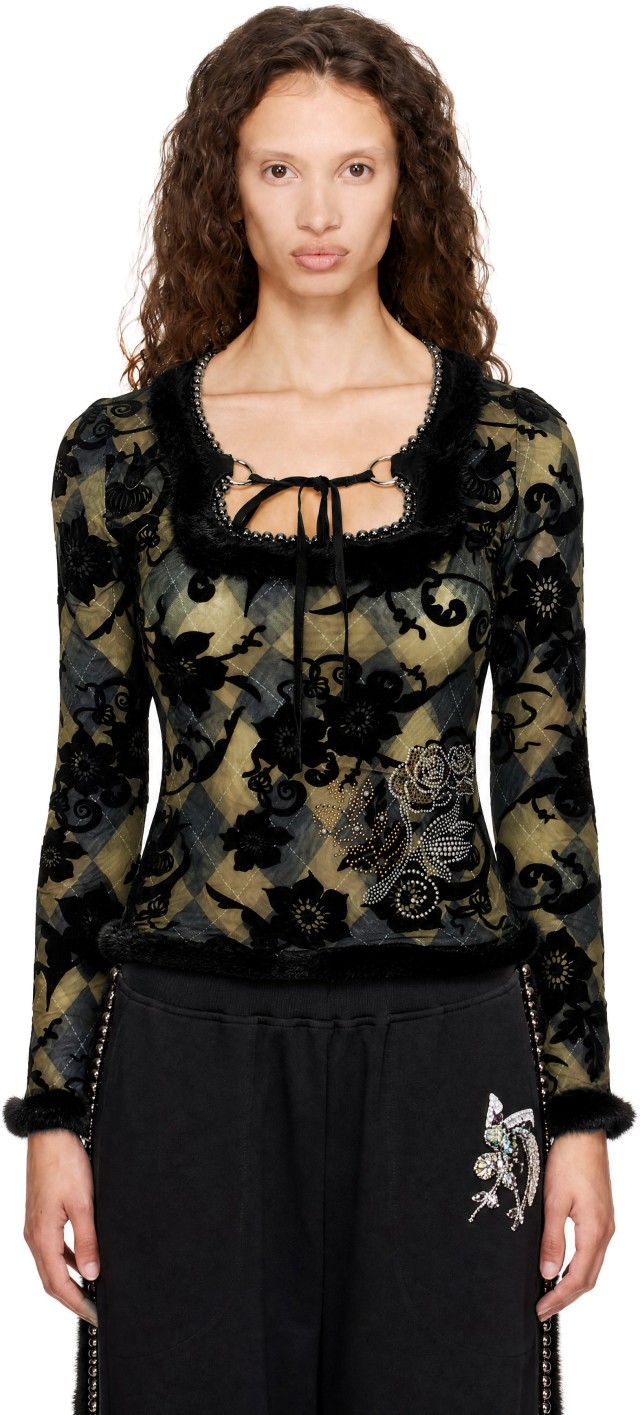 Chopova Lowena: Black & Green Dew Sweeper Mesh Blouse | SSENSE