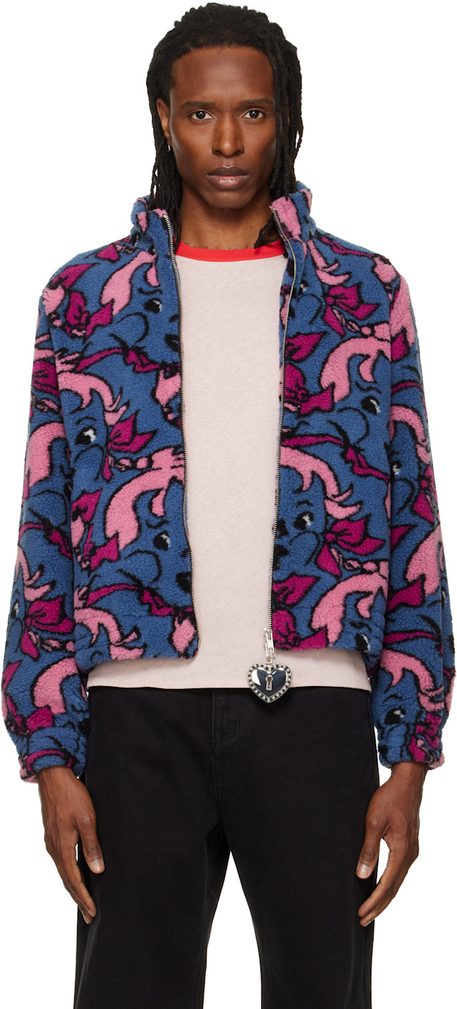 chopova lowena バラクラバ　フードビーニー　フリース Chopova Lowena: Blue Cheeky Girl Fitted Fleece Jacket | SSENSE