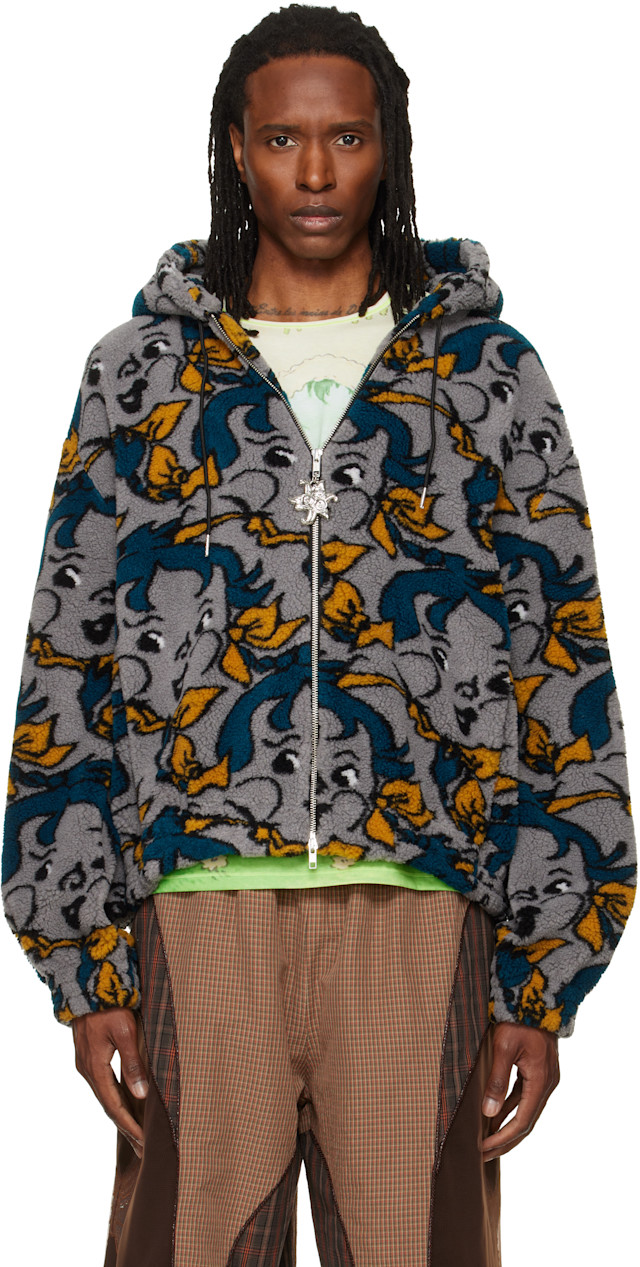ジャケット・アウター Chopova LowenaAW24BlueKnot Eye Hooded L Chopova Lowena: Gray 'Cheeky Girl' Oversized Hooded Fleece Jacket