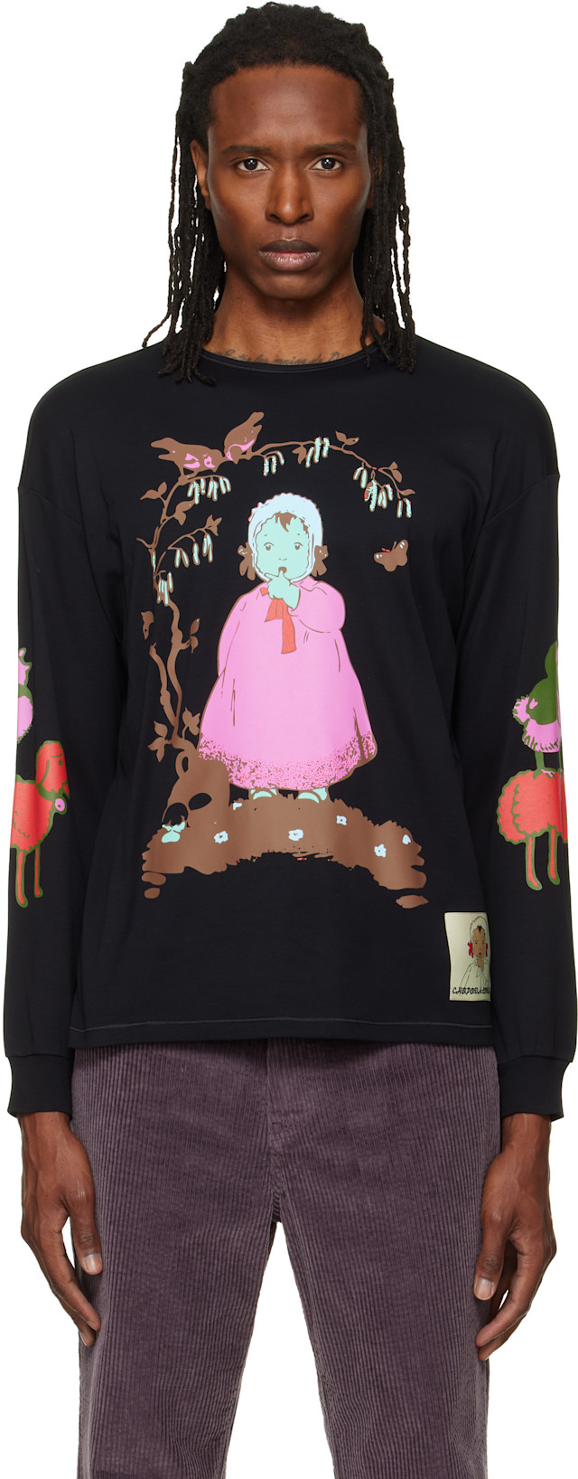 Chopova Lowena: Black Woodland Baby Oversized Jersey T-shirt | SSENSE