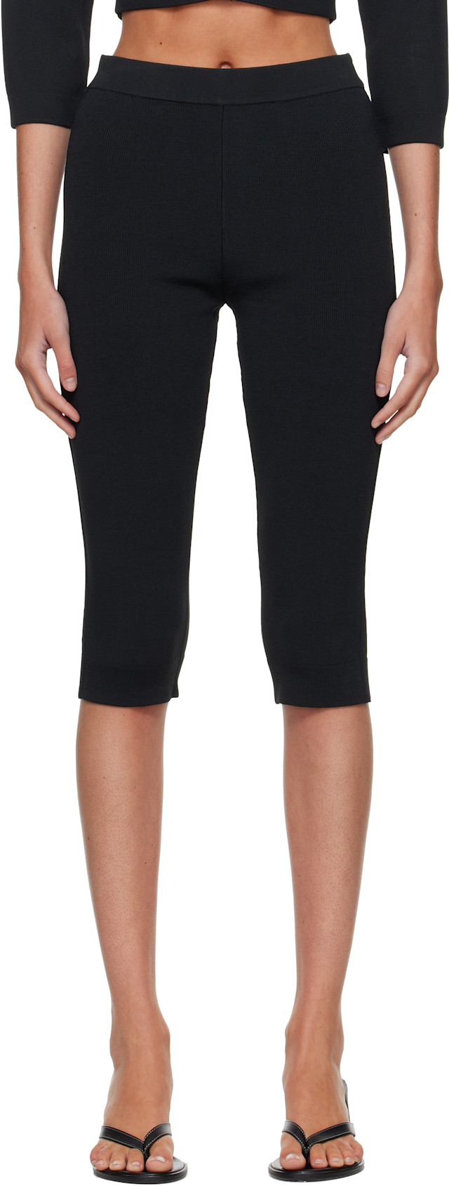 SKIMS: Black Refined Knit Capri Leggings | SSENSE Denmark
