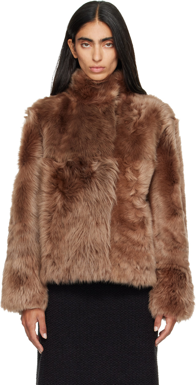 Yves Salomon: Brown Lambskin Shearling Short Jacket | SSENSE