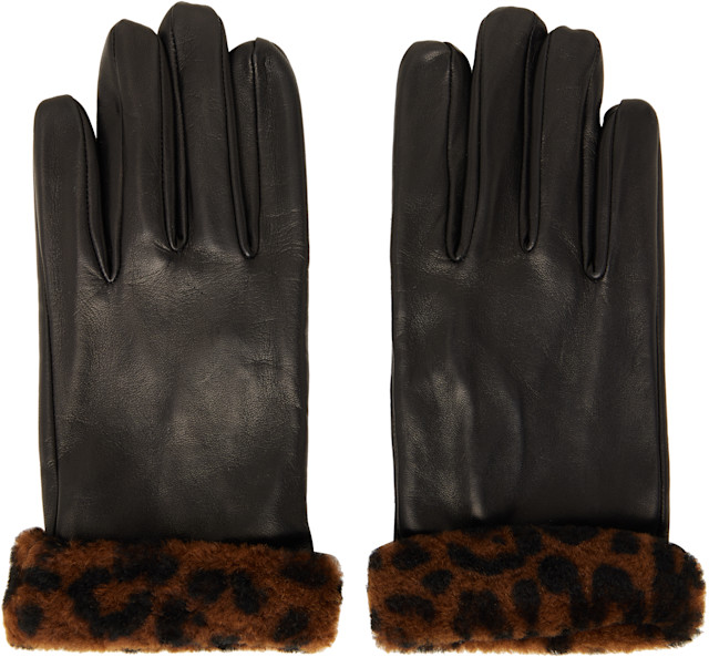小物 ERNEST W. BAKER | LEATHER GLOVES Ernest W. Baker: Black Faux-Fur Trimming Leather Gloves | SSENSE