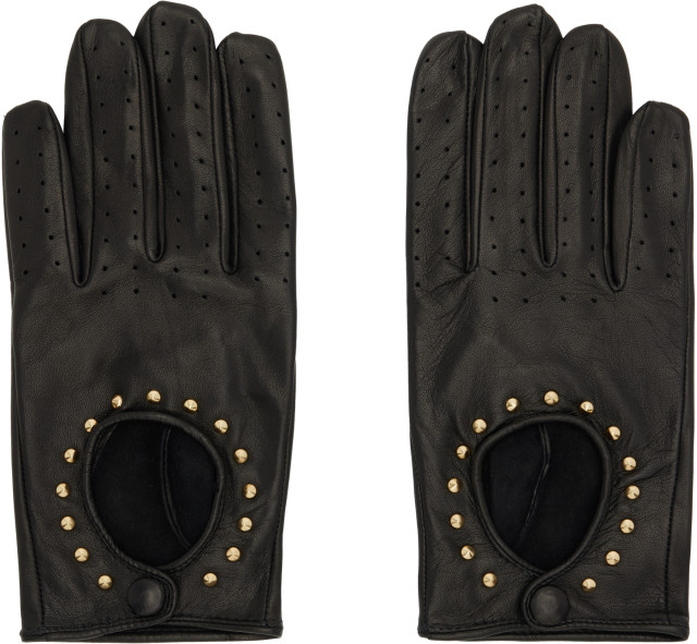 【ERNEST W. BAKER】ブラック スナップボタン レザーグローブ ERNEST W. BAKER: ブラック Studded Driving グローブ | SSENSE 日本