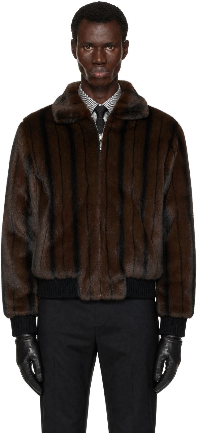 Ernest W. Baker: Brown Faux-Mink Harrington Jacket | SSENSE