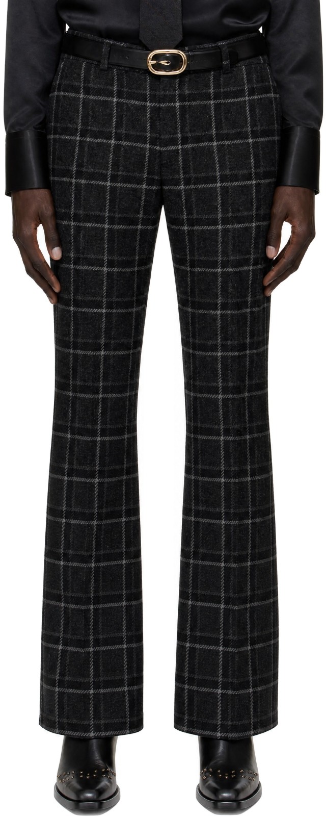 パンツ ERNEST W BAKER 19ss plaid flare trousers Ernest W. Baker: Gray Loose Fit Flare Trousers | SSENSE