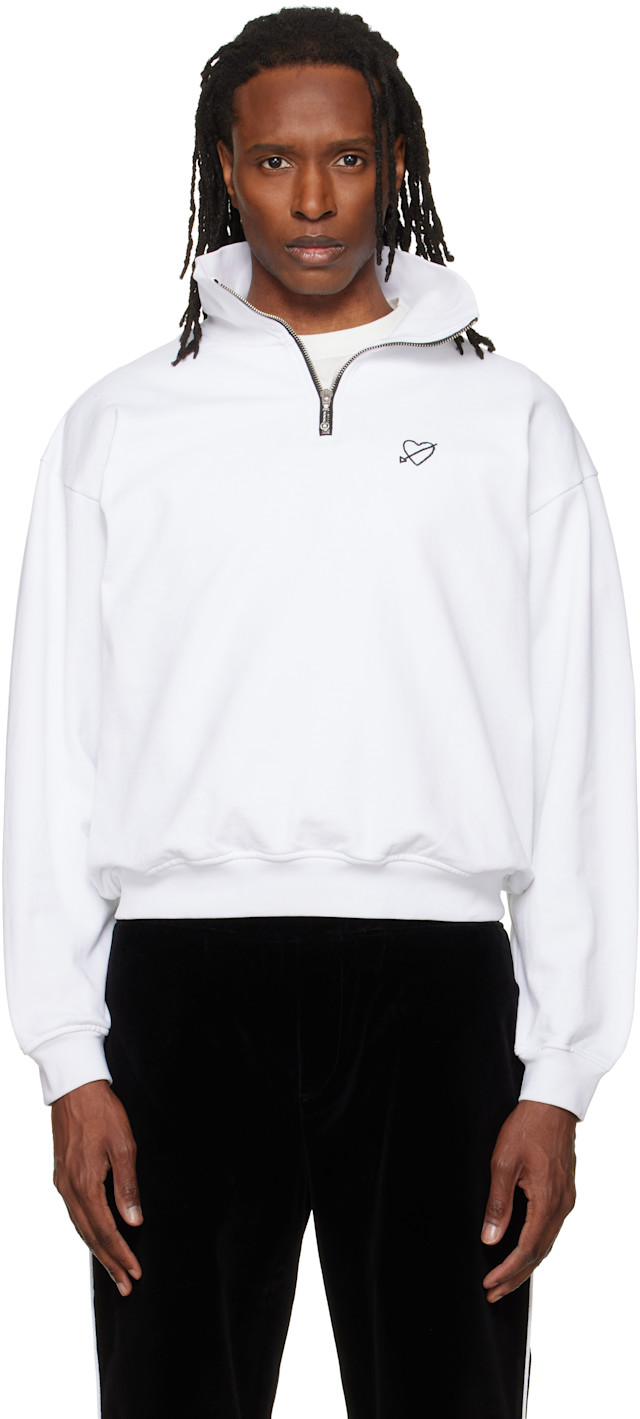 Ernest W. Baker: SSENSE Exclusive White Heart Half-Zip Sweatshirt