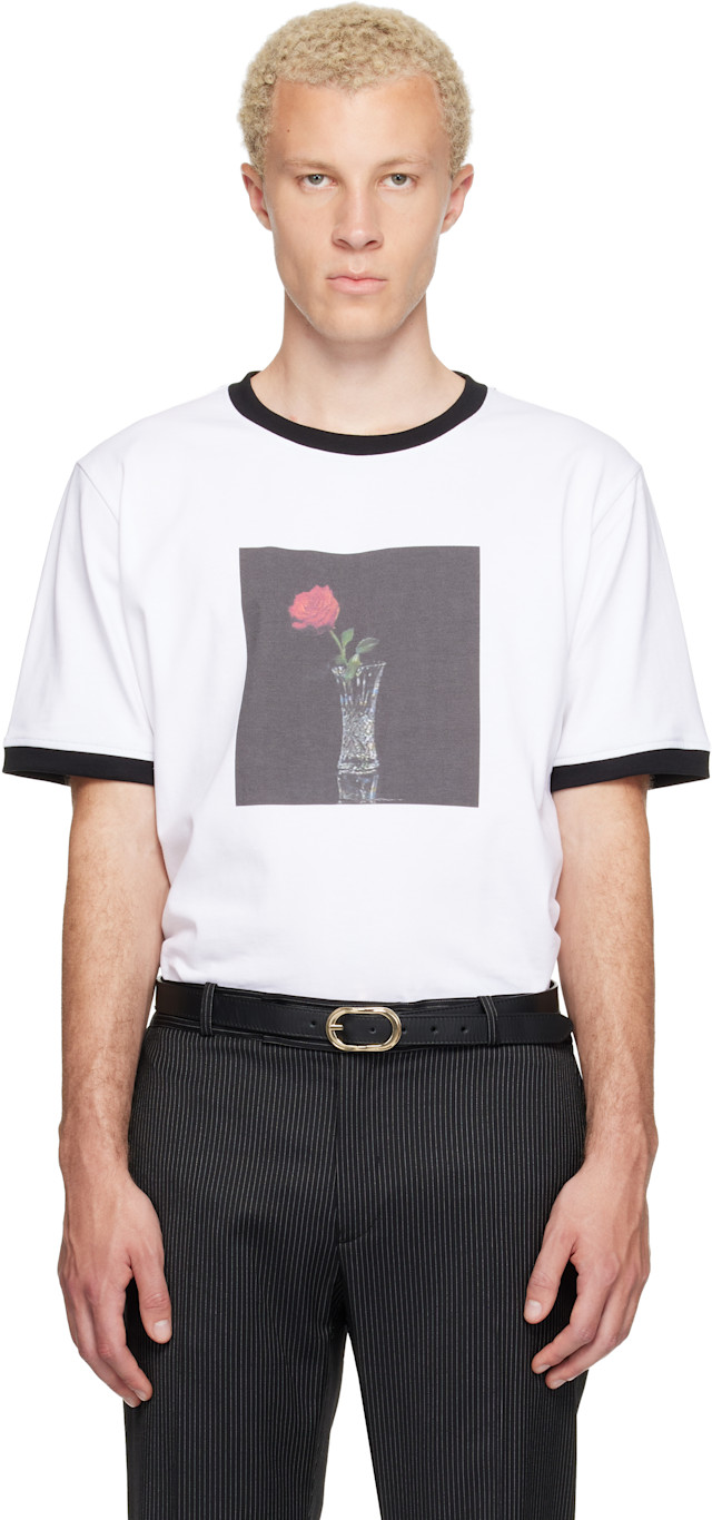 Ernest W. Baker: White Rose Print T-shirt | SSENSE Denmark