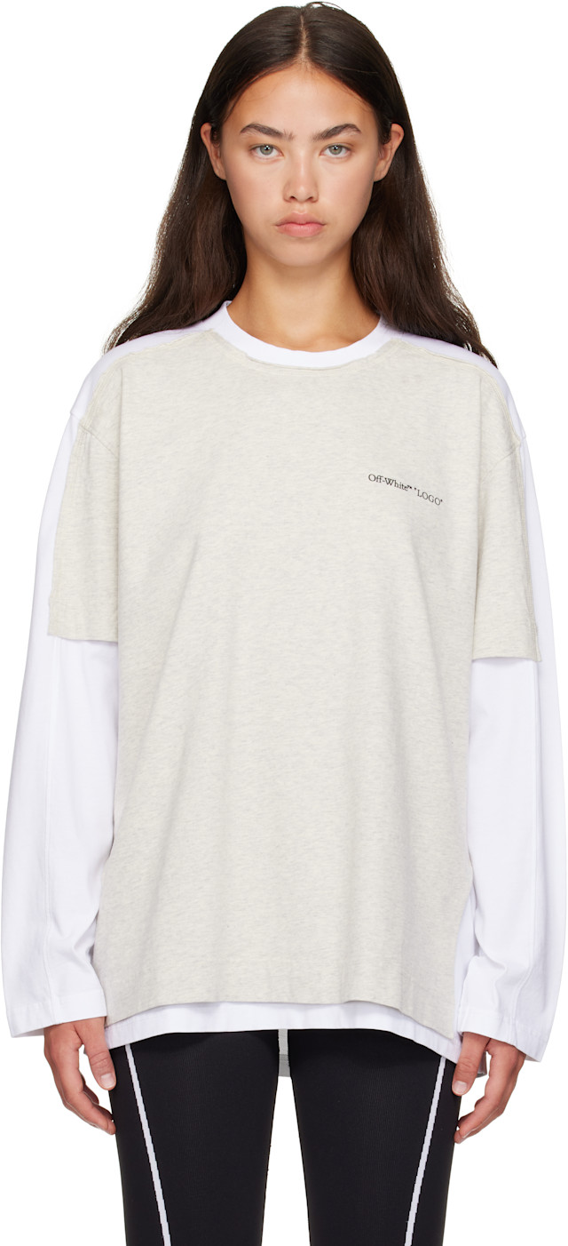 Off-White: White 'Logo' Quote Double Layer T-shirt | SSENSE