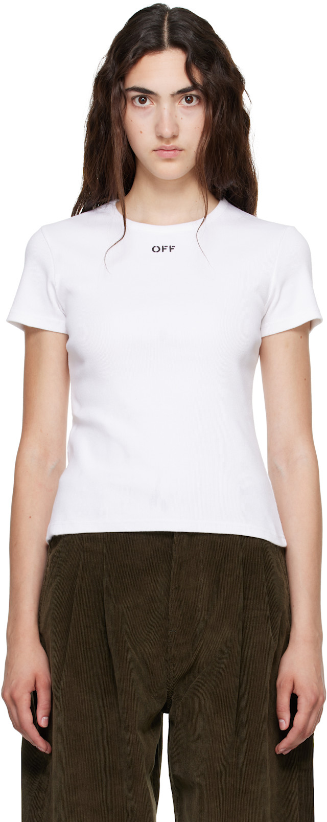 Off-White: White 'OFF' Stamp Rib Fitted T-shirt | SSENSE New Zealand