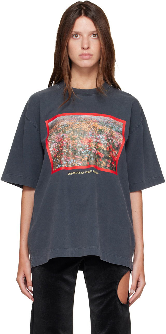 Off-White: Gray Flowers Field Skate T-shirt | SSENSE