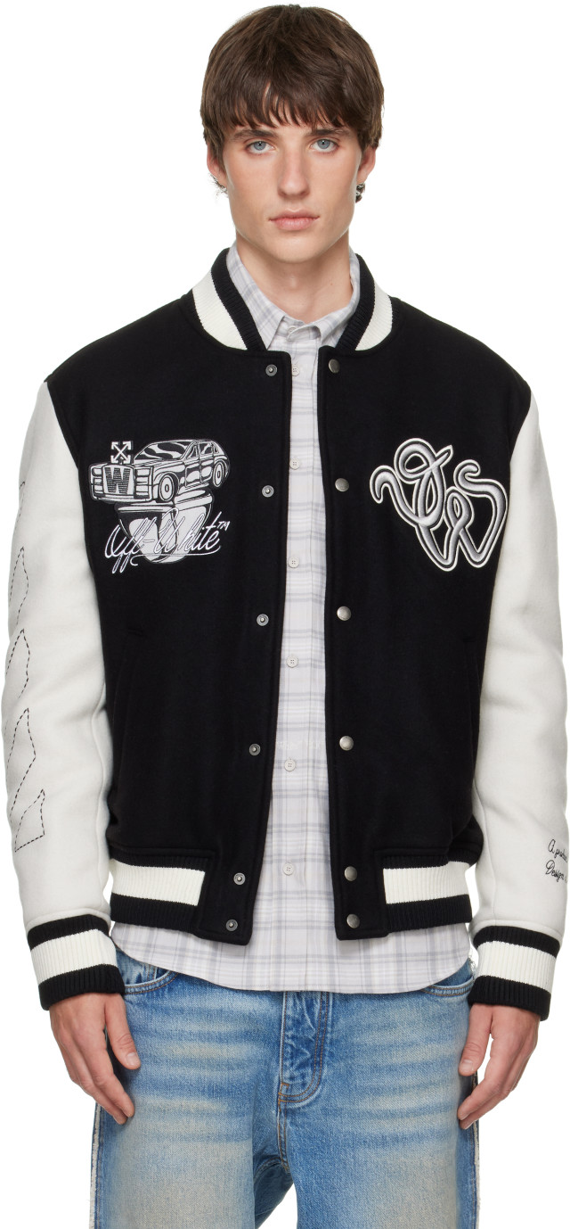Off-White: ブラック Regular Collage ウール バーシティジャケット