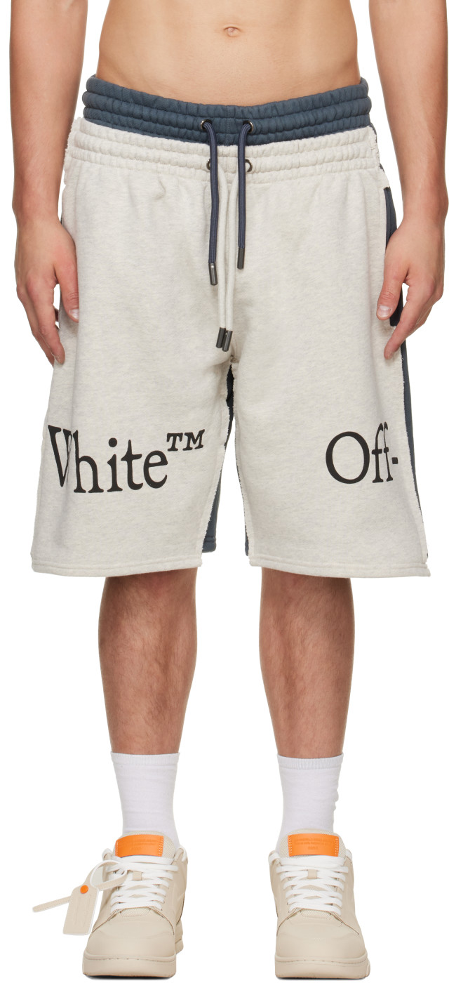 Off-White: Gray & Blue Bookish Scarf Skate Sweat Shorts | SSENSE