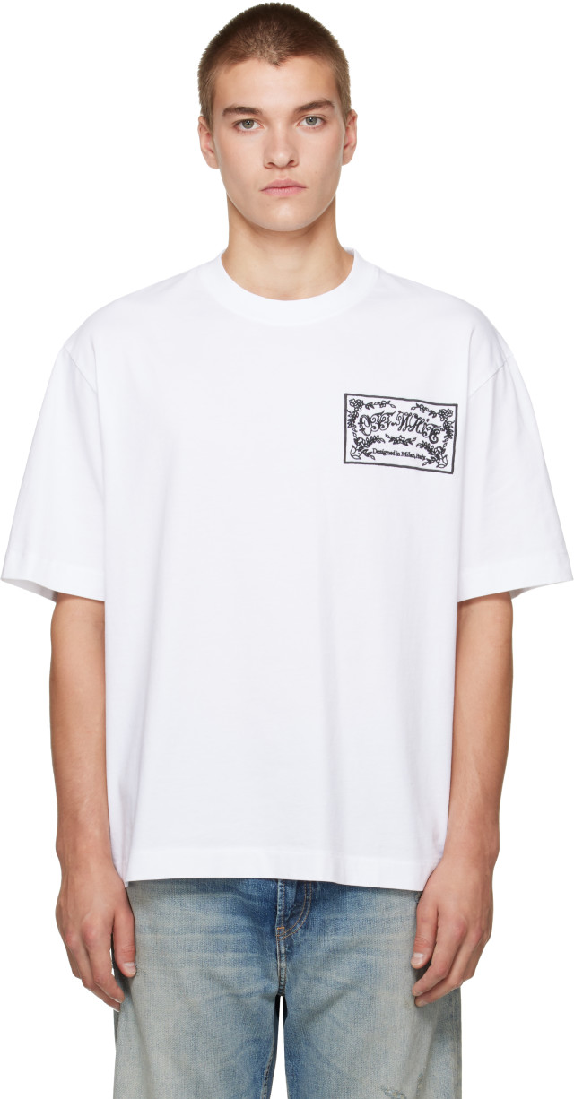 Off-White: White Paisley Label Skate S/S T-shirt | SSENSE