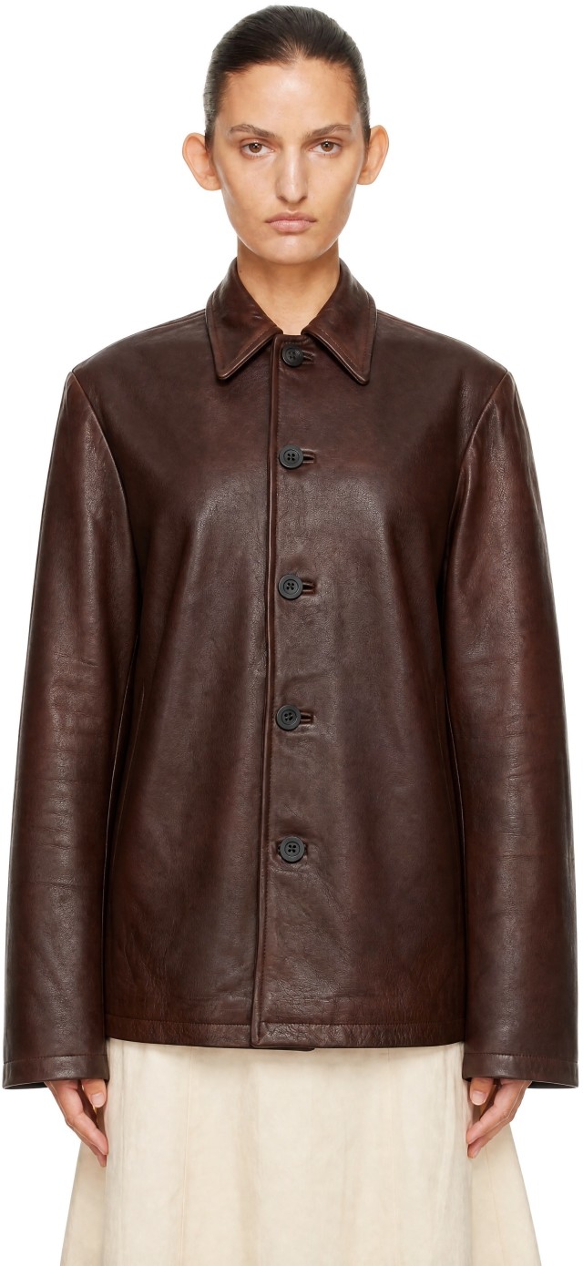 Studio Nicholson: Brown Landau Leather Jacket | SSENSE