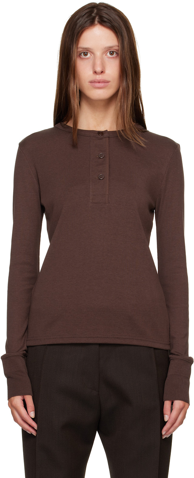Studio Nicholson: Brown Roane Jersey Henley | SSENSE