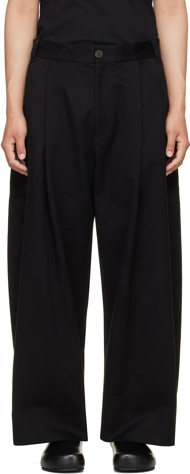 チノパン studio nicholson sorte lead xs Studio Nicholson: Black Sorte Pleated Trousers | SSENSE