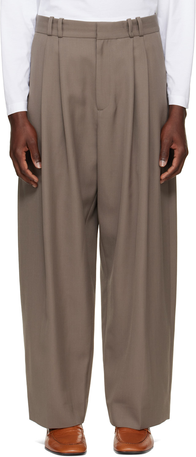 Studio Nicholson: Taupe Line Tailored Trousers | SSENSE
