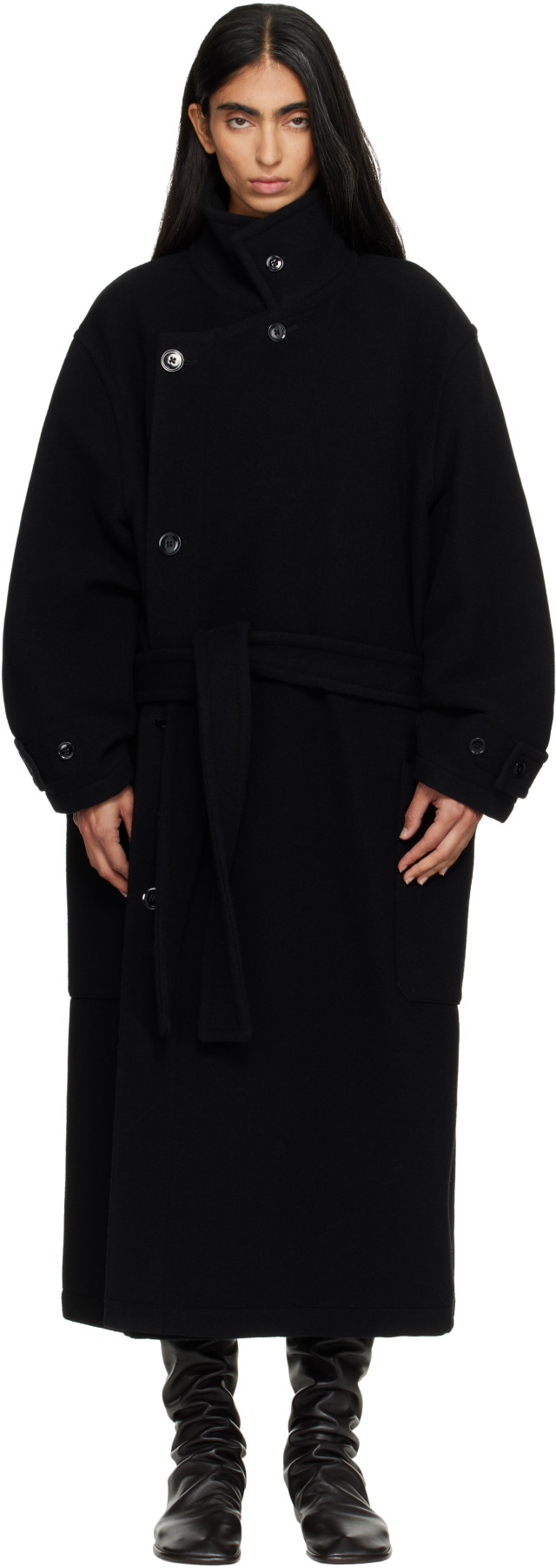 LEMAIRE: Black Wrap Coat | SSENSE