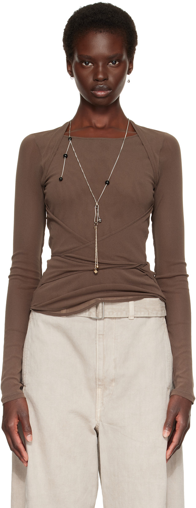 LEMAIRE: Brown Ballerina Wrap Blouse | SSENSE