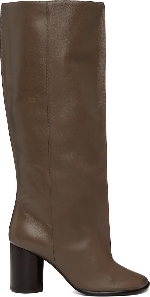 LEMAIRE: Taupe Crease Sleeve Tall Boots | SSENSE