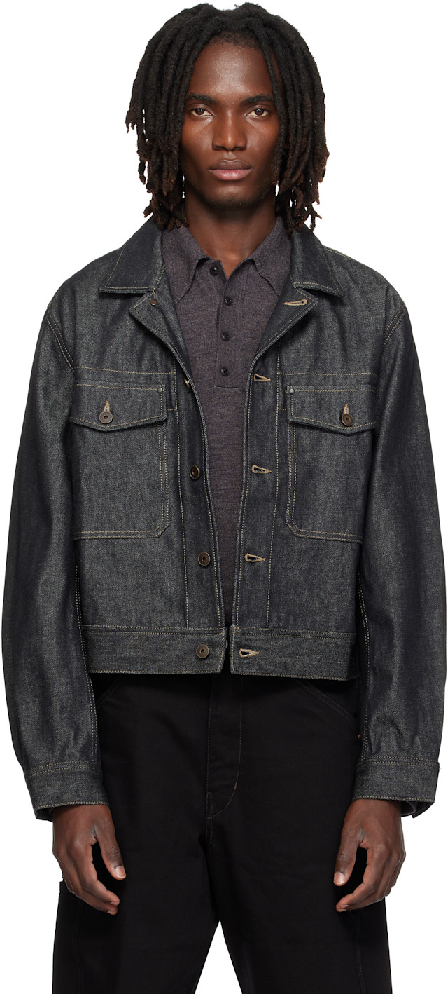 LEMAIRE: Navy Denim Trucker Jacket | SSENSE