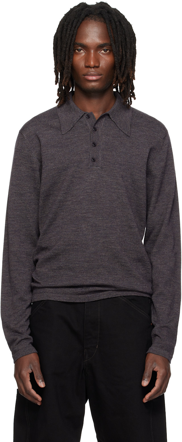 ト*ト様 LEMAIRE 22AW TROMPELIL POLO SHIRT LEMAIRE: Gray Long-Sleeve Fine Mouliné Merino Wool Polo | SSENSE