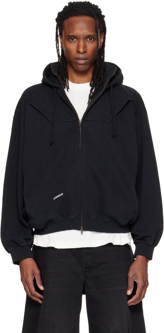 VETEMENTS: ブラック Upside-Down ジップアップフーディ | SSENSE 日本