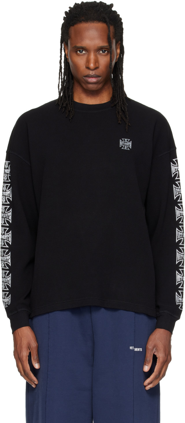 VETEMENTS: ブラック Biker Cross Logo 長袖Tシャツ | SSENSE 日本
