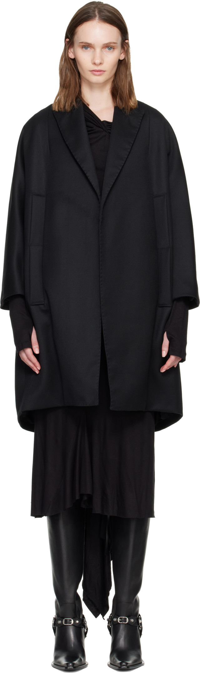 AARON ESH: Black Cocoon Coat | SSENSE Canada