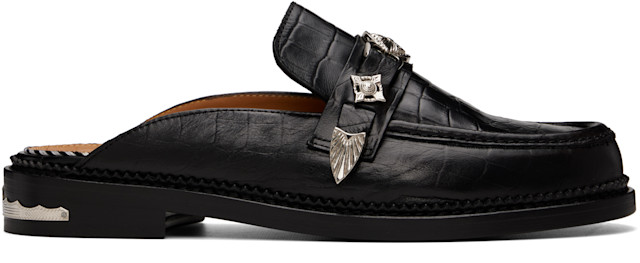 Toga Virilis: Black Embossed Croco Loafers | SSENSE