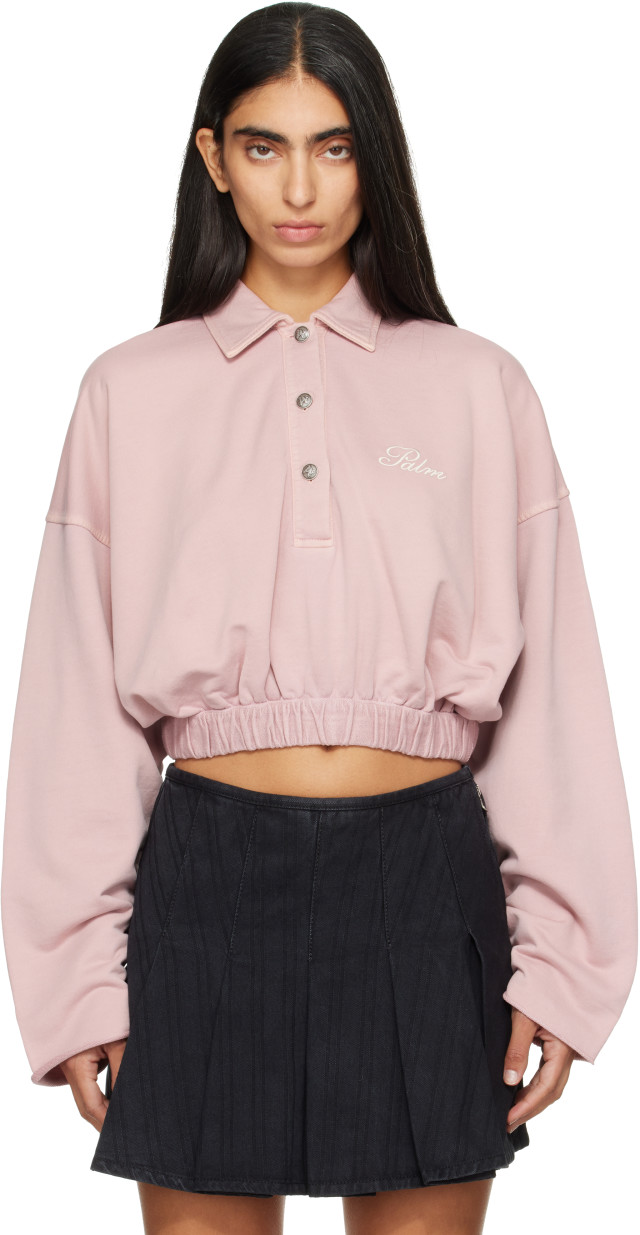 Palm Angels: Pink Palm Sway Cropped Long Sleeve Polo | SSENSE