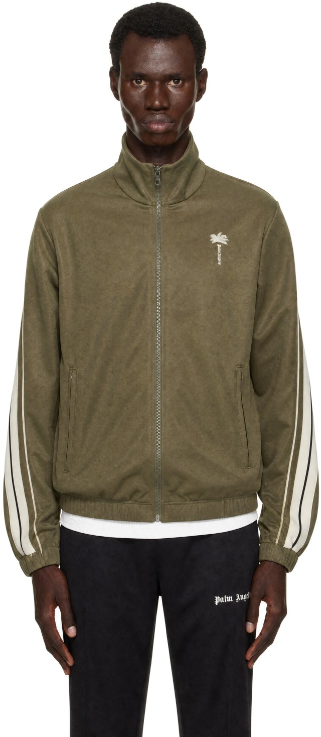 Palm Angels: Green Palm Tree Striped Track Jacket | SSENSE