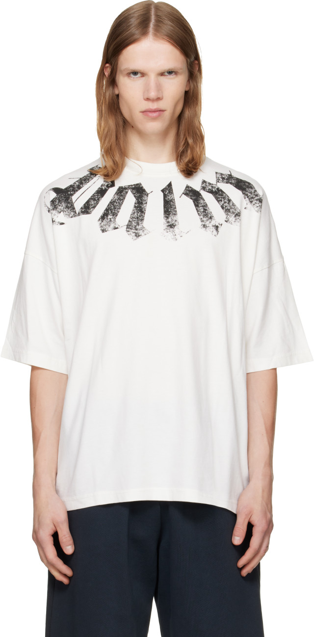 palm Angels / シースルー 長袖カットソー オフネックC175 Palm Angels: Off-White Big Neck Logo Loose T-shirt | SSENSE