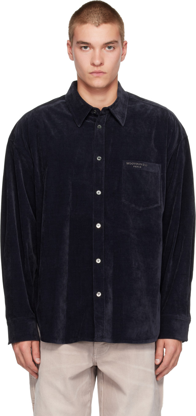 WOOYOUNGMI: Navy Embroidered Detail Shirt | SSENSE