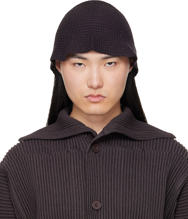homme plisse issey miyake ニット帽 オムプリッセ HOMME PLISSÉ ISSEY MIYAKE: Brown Crochet Hat | SSENSE