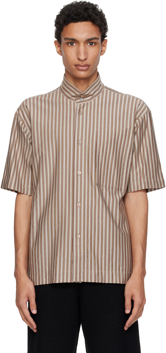HOMME PLISSÉ ISSEY MIYAKE: Brown Stripe Jersey Shirt | SSENSE Canada
