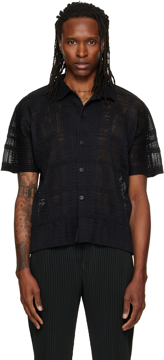 HOMME PLISSÉ ISSEY MIYAKE: Black Lace Grid Pleats Shirt | SSENSE