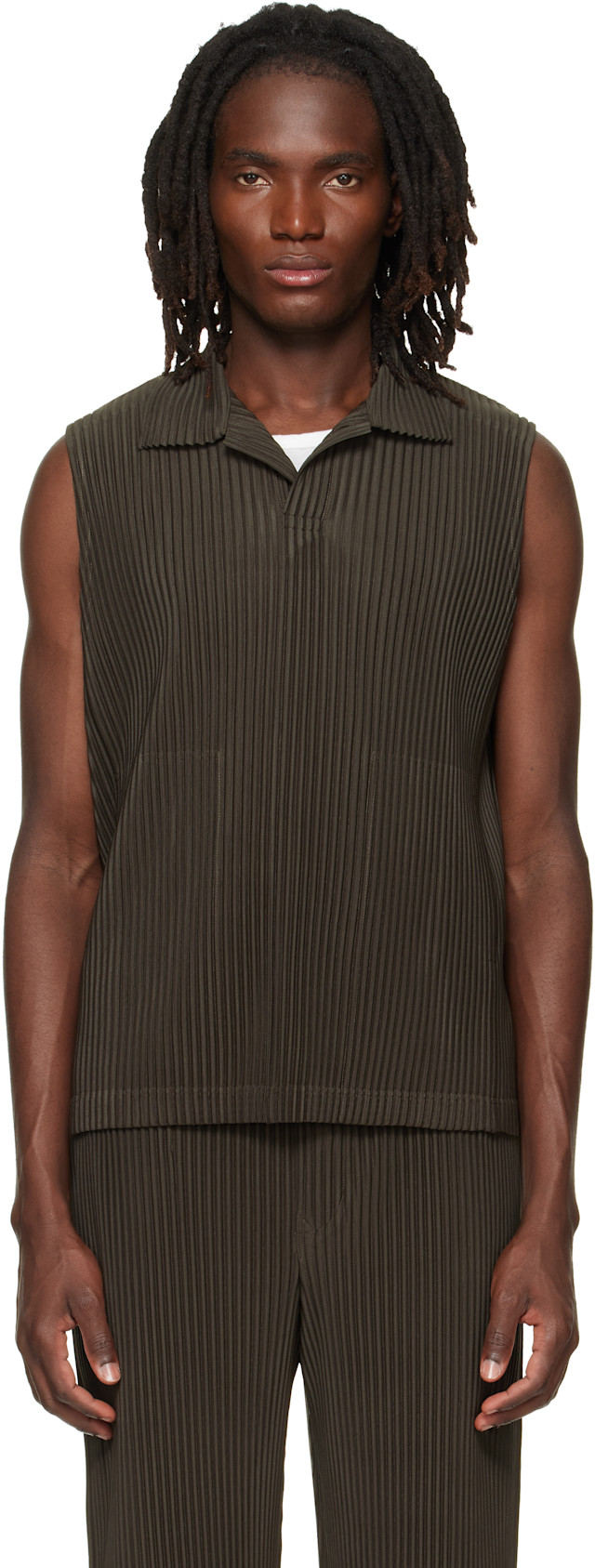HOMME PLISSE ISSEY MIYAKE MC July　ベスト HOMME PLISSÉ ISSEY MIYAKE: Brown Monthly Colors July Polo | SSENSE
