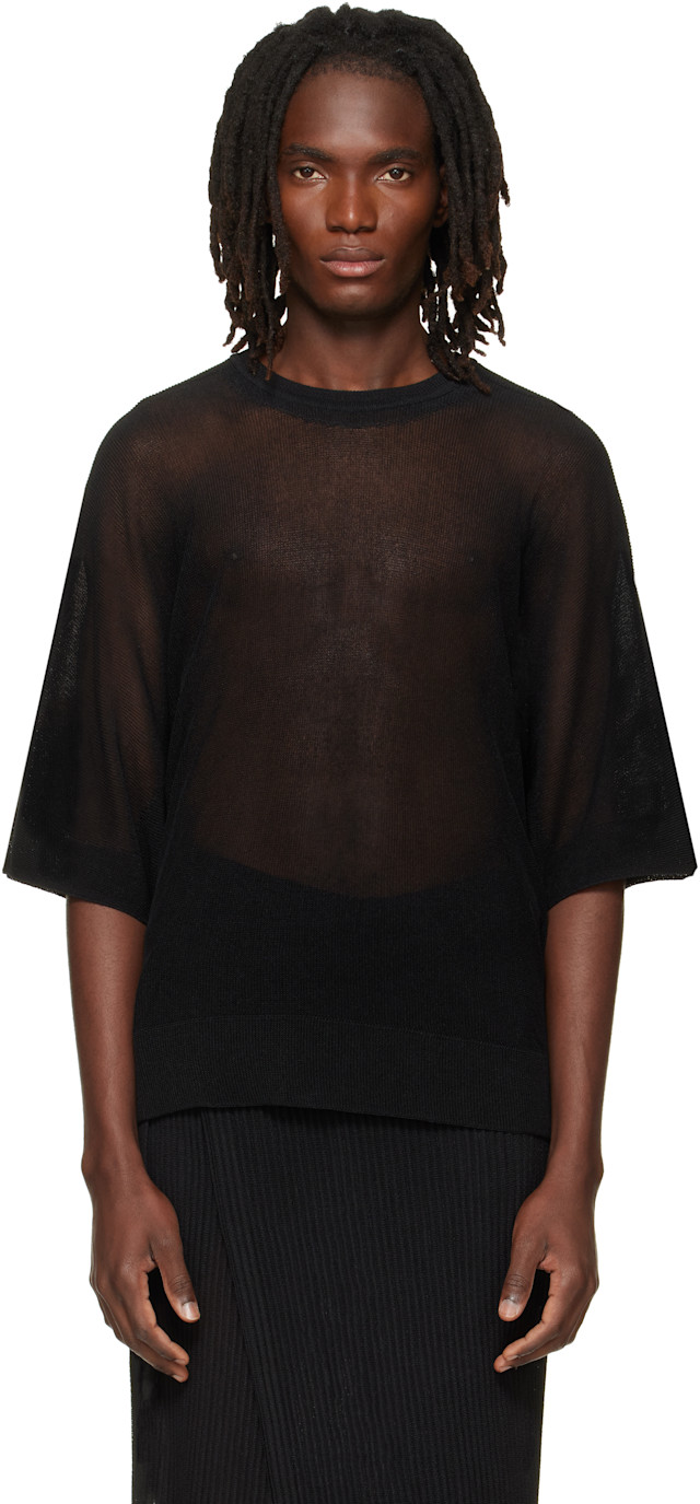 HOMME PLISSÉ ISSEY MIYAKE: Black Washi Framework-T T-shirt | SSENSE