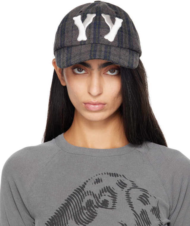 OPEN YY: Brown 'Yy' Checkered Heart Bone Ball Cap | SSENSE
