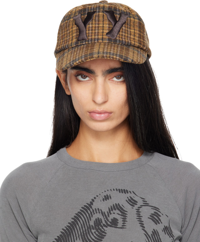 OPEN YY: Beige & Brown 'Yy' Checkered Heart Bone Ball Cap | SSENSE