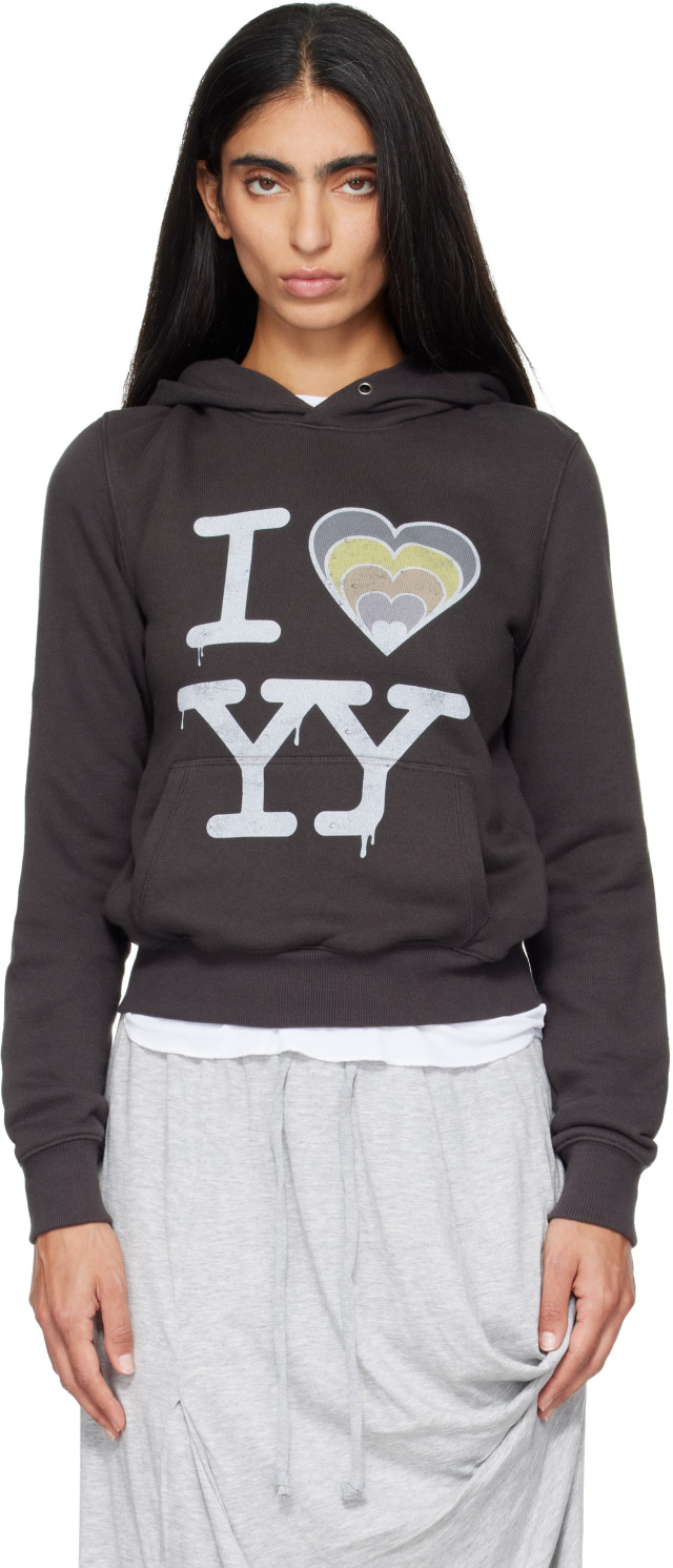 OPEN YY: Gray 'I Love Yy' Hoodie | SSENSE